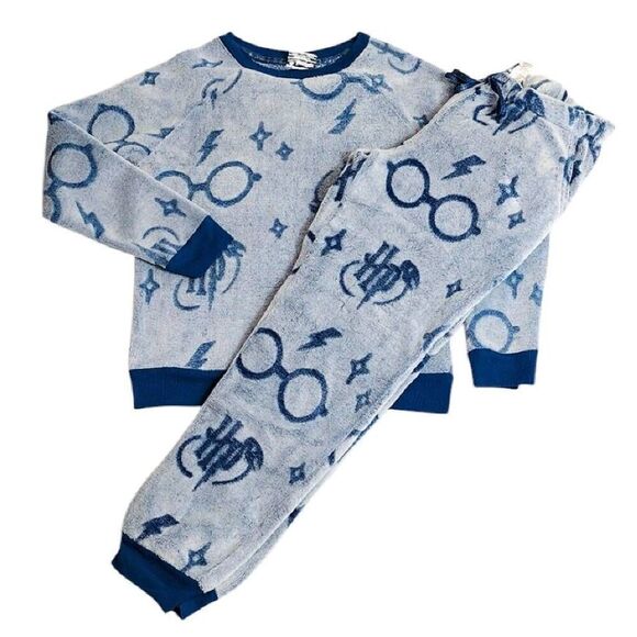 Harry Potter Teal Long Sleeve Top and Pants Plush Pajama Set Medium - Picture 1 of 16